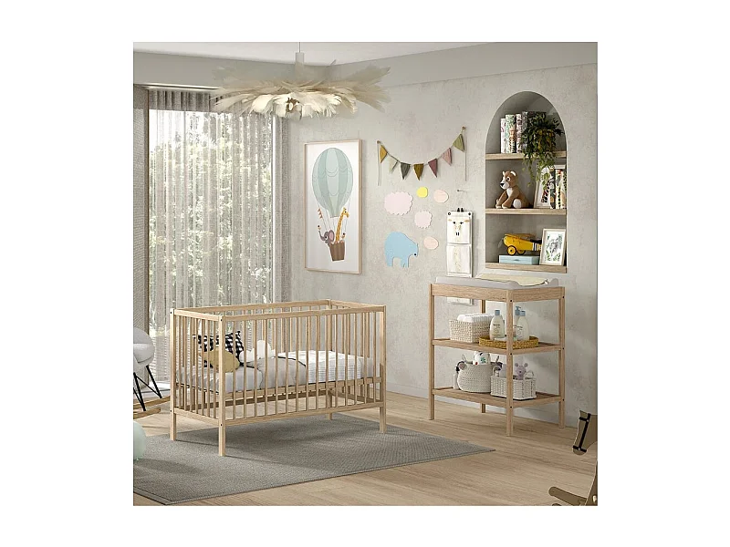 Cama de Bebé Vipack Meryl Wood 60X120 e Muda-Fraldas PETITS-MEUBLES