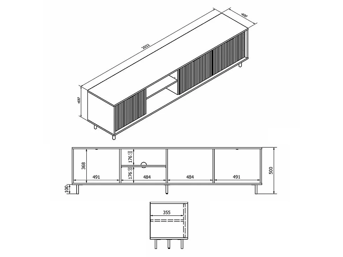 Soly Cachemire 3-dørs tv-bord, 200 cm