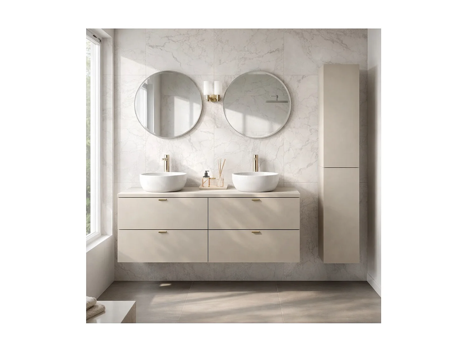 Ensemble de salle de bain BELLA : meubles sous vasque 120cm + plan pour vasque + colonne de rangement