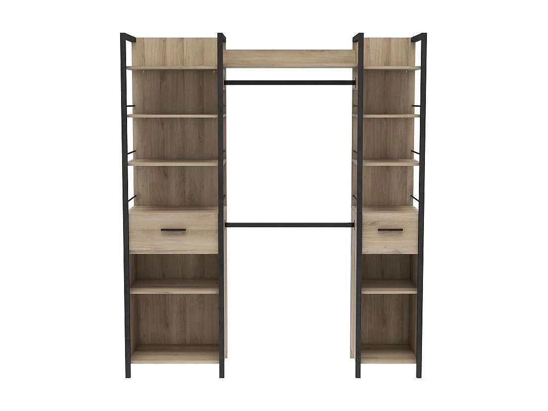 Uitbreidbare kledingkastset RIGA 2 kolommen Kronberg Eik/Mat zwart 179x48x208 cm - Industrieel design, modulair, 2 lades