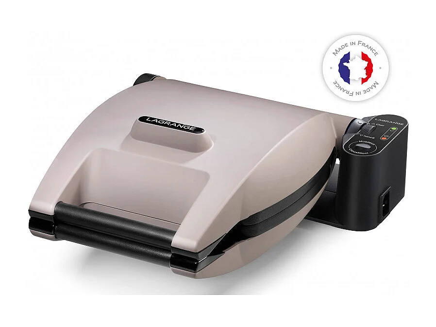 Waffeleisen LAGRANGE 019133 Perlgrau 1200W - Aluminium-Gusseisen-Antihaftplatten, Einstellung Weich/Kross, Waffelspieß Inklusive