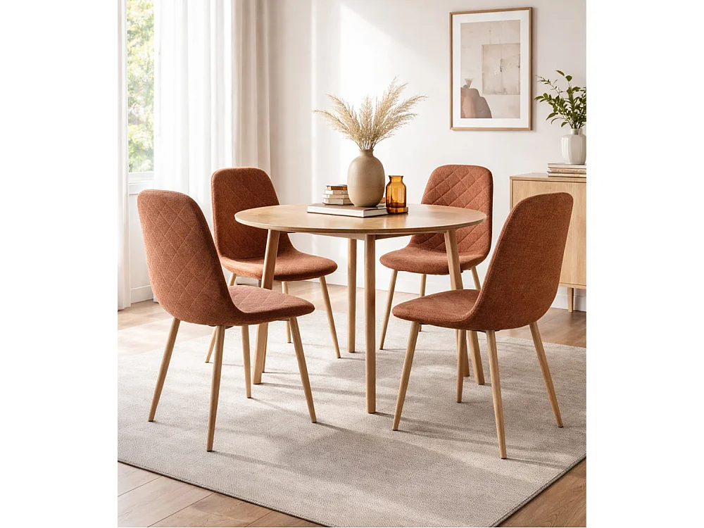 Pack de 4 sillas de comedor de 86x45x54 cm de tela en Marrón con patas roble Suiz