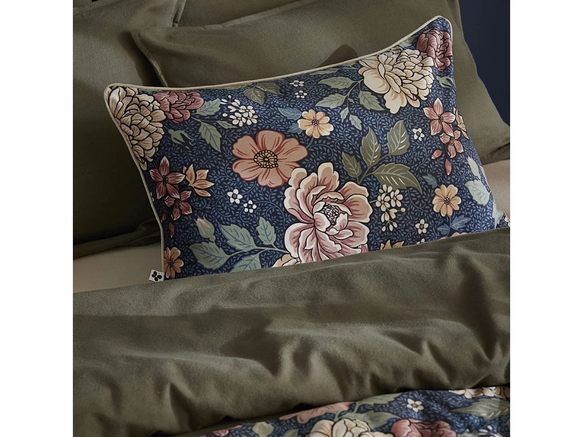 Coussin déhoussable 40x60cm velours imprimé floral coloris bleu - FAUSTINE