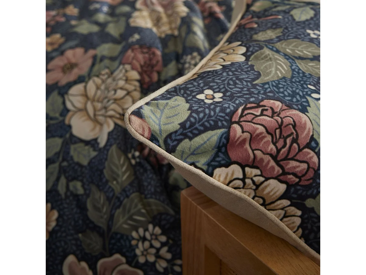 Coussin déhoussable 40x60cm velours imprimé floral coloris bleu - FAUSTINE