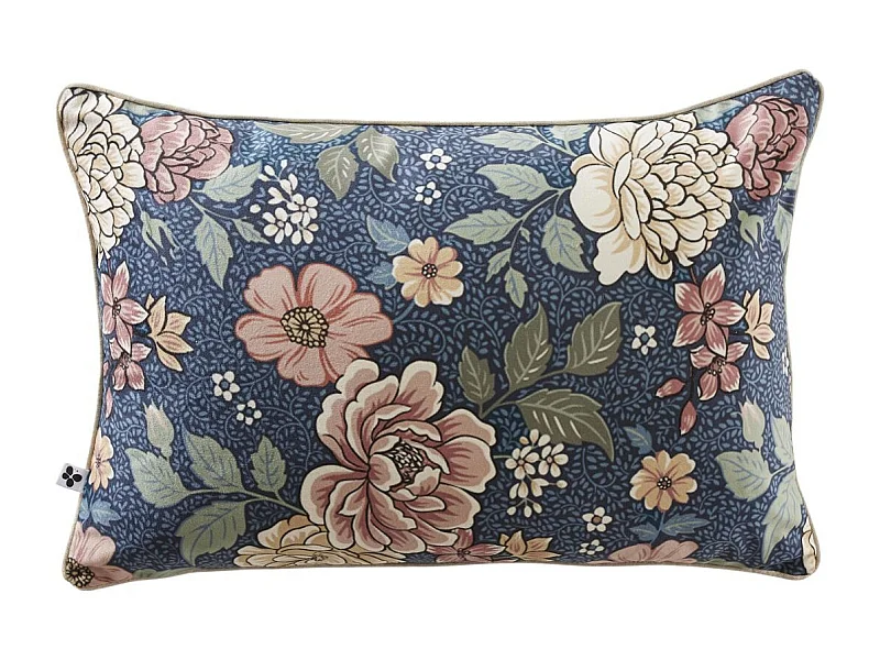 Coussin déhoussable 40x60cm velours imprimé floral coloris bleu - FAUSTINE