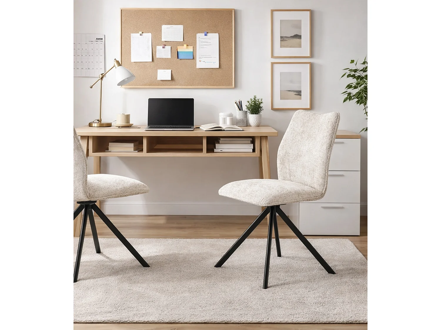 Pack de 2 sillas de comedor giratorias de 93x63x48 cm de tela en color beige Nena