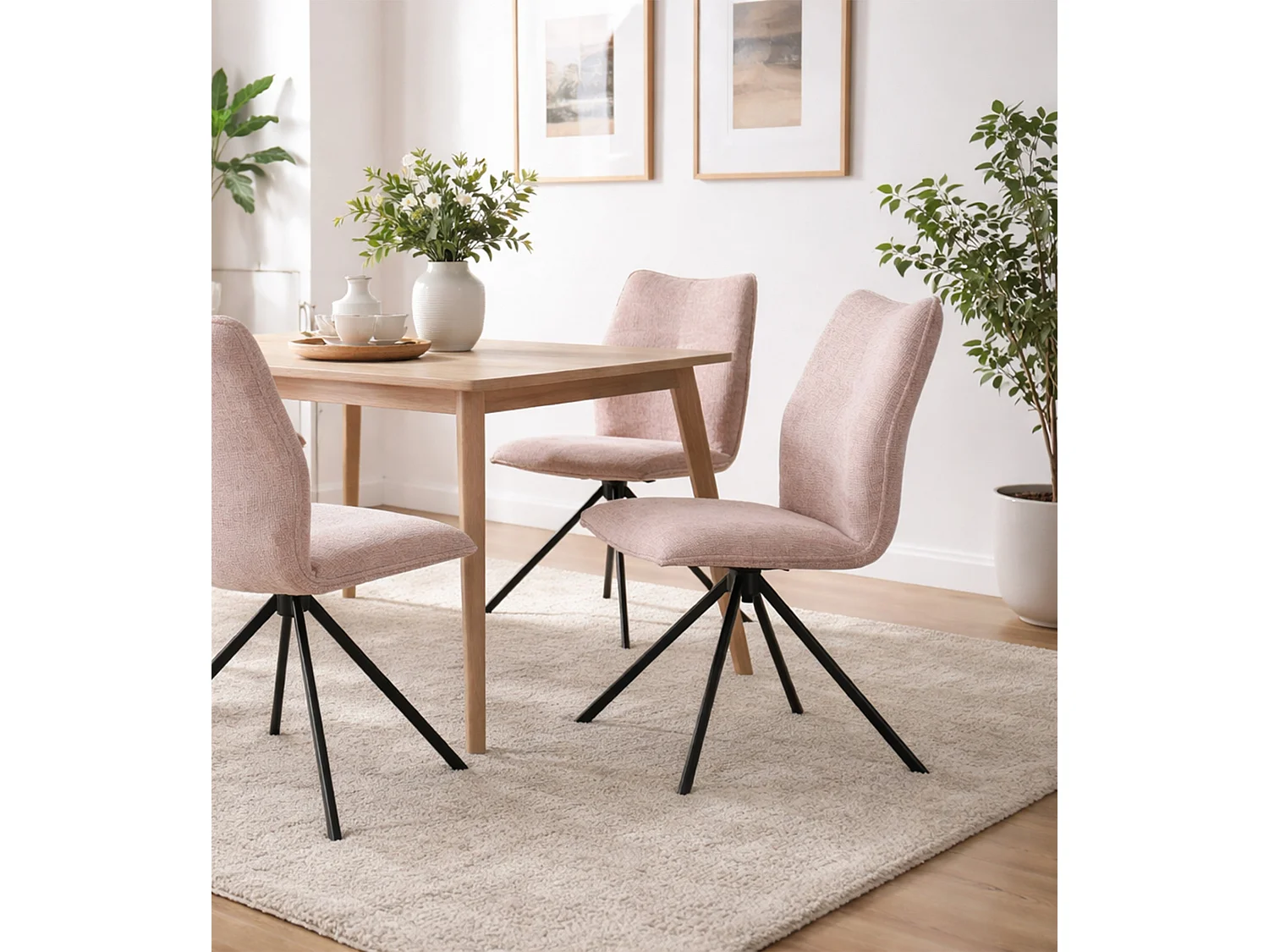 Pack de 2 sillas de comedor giratorias de 93x63x48 cm de tela en color rosa Nena