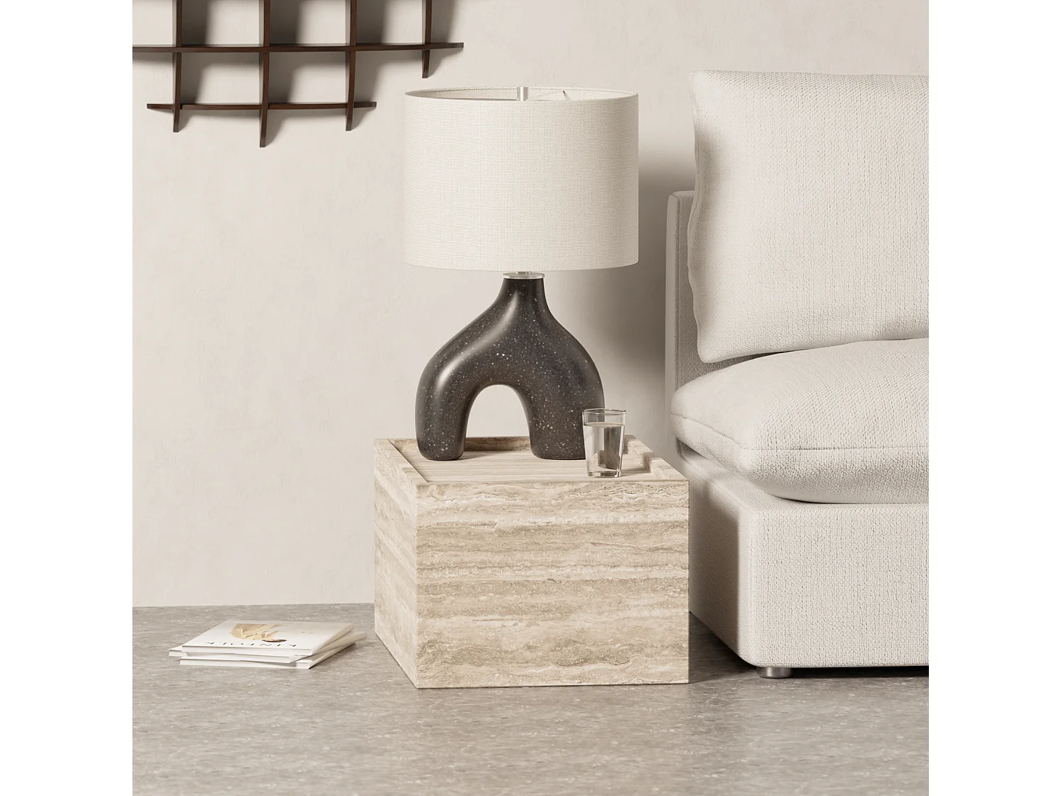 Beistelltisch aus Travertin – beige – Crow Wide