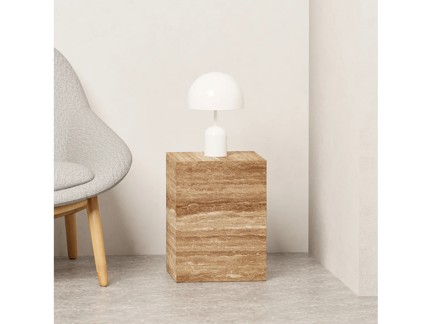 Beistelltisch aus Travertin – Walnuss – Dove Low