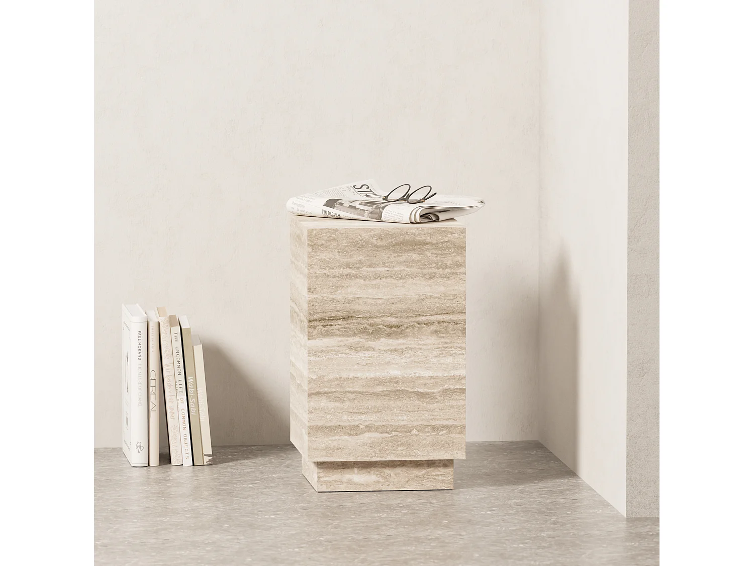 Beistelltisch aus Travertin – beige – Heron Tall