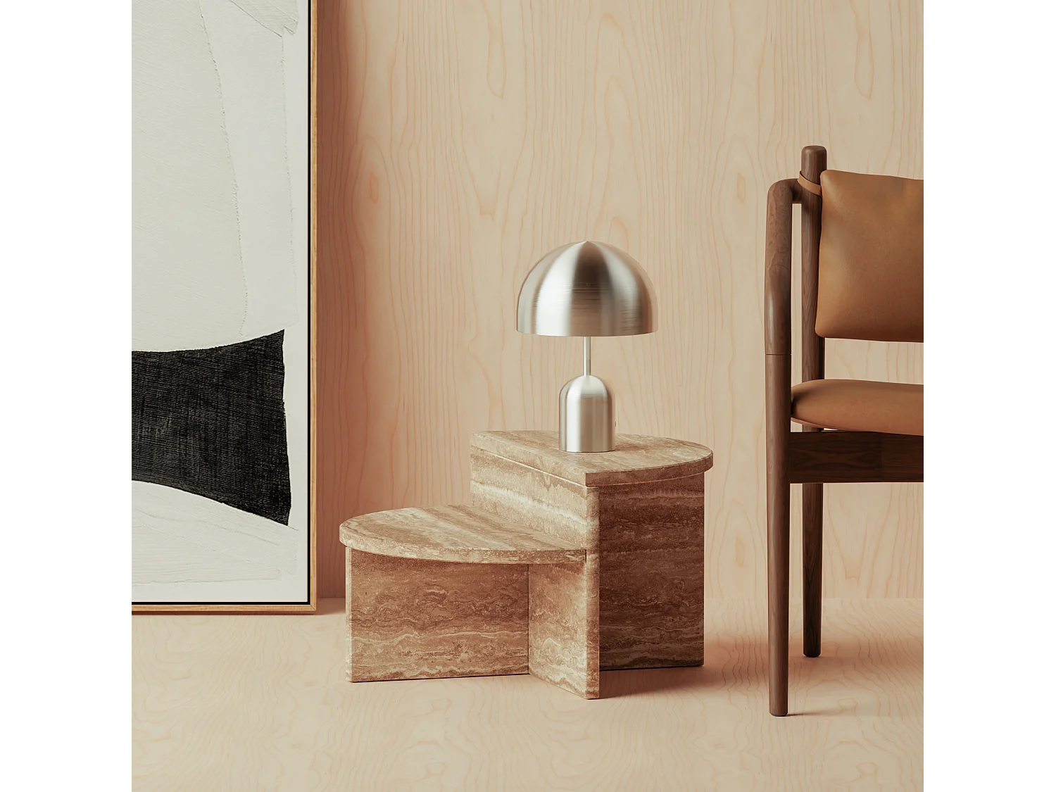 Stolik pomocniczy z trawertynu – orzech – Swan Low