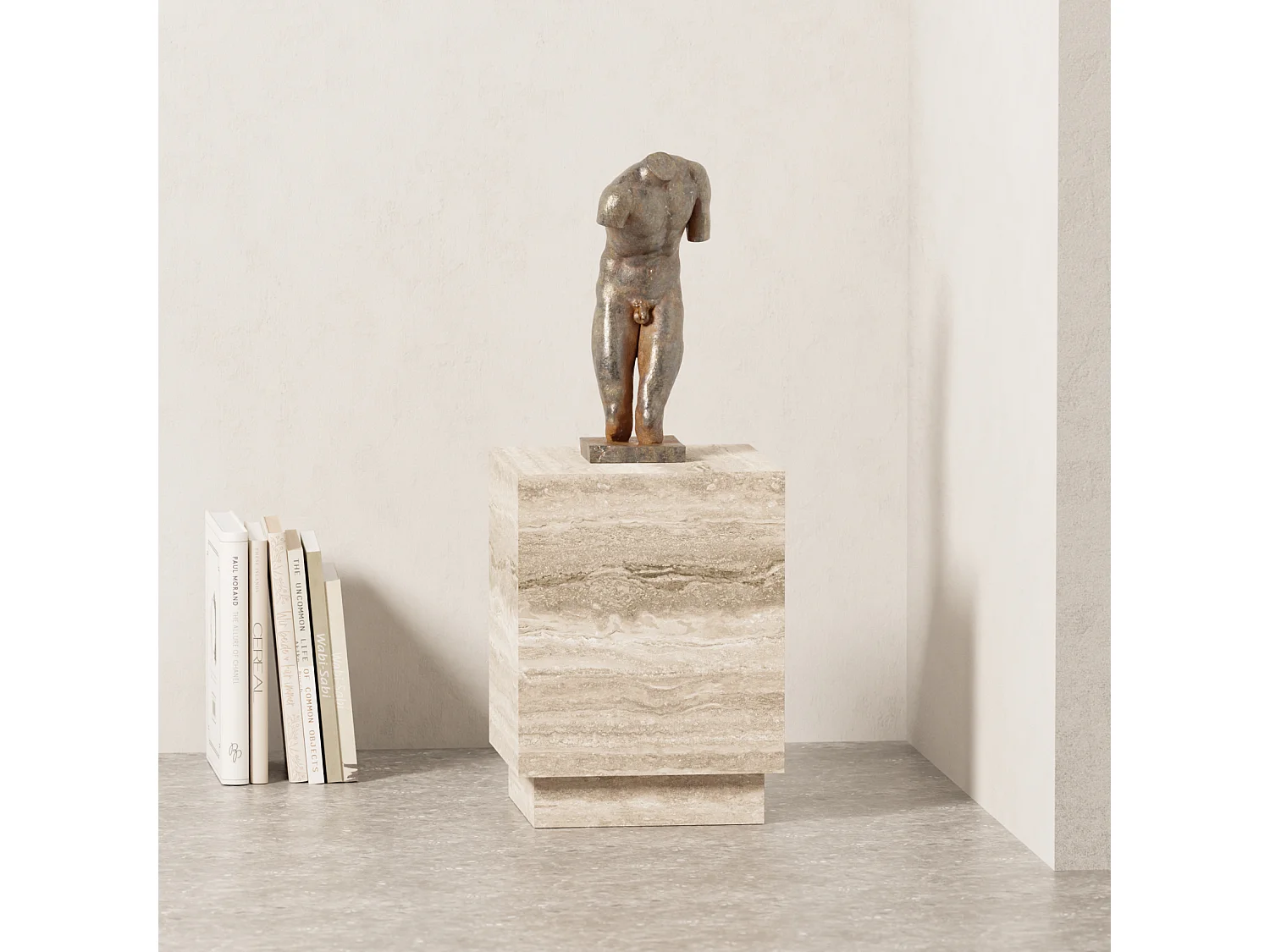 Beistelltisch aus Travertin – beige – Heron Low