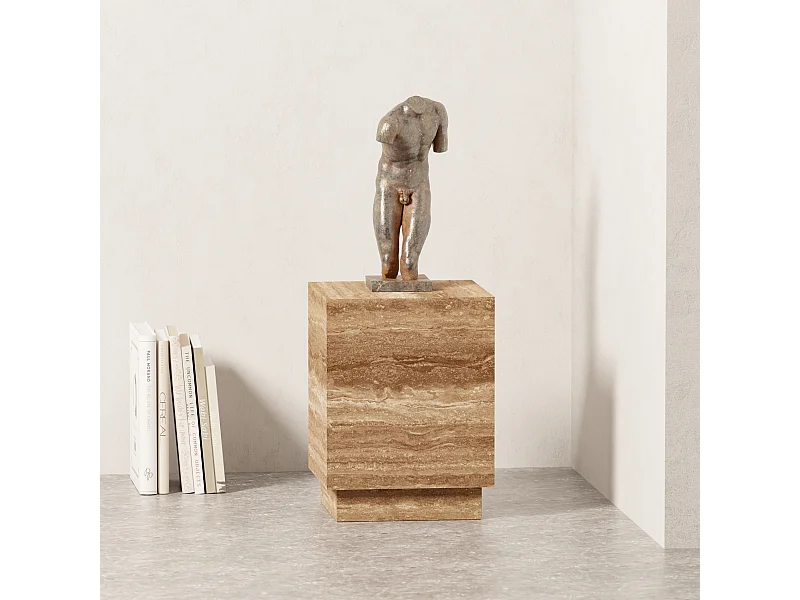 Beistelltisch aus Travertin – Walnuss – Heron Low