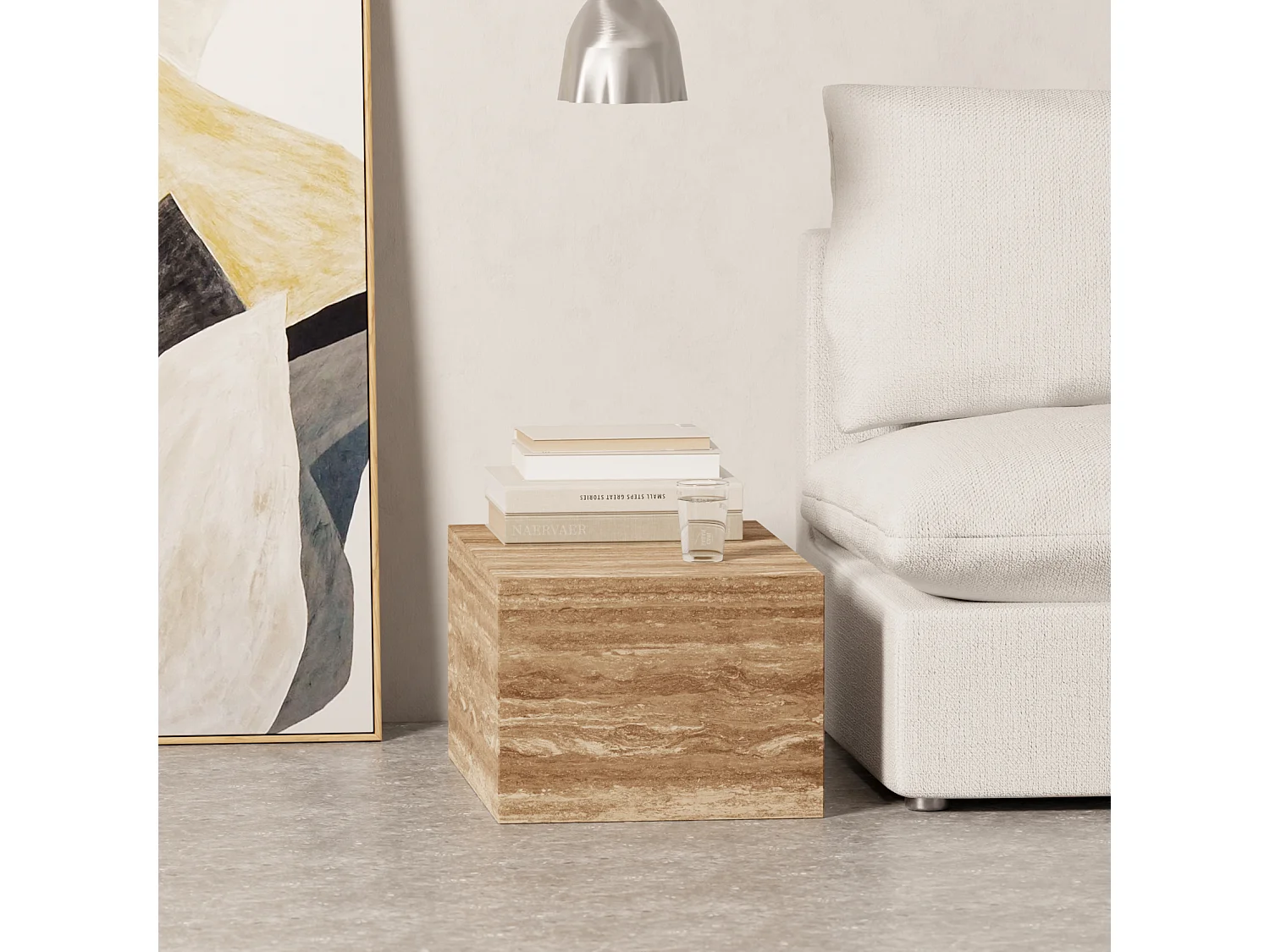 Beistelltisch aus Travertin – Walnuss – Dove Wide