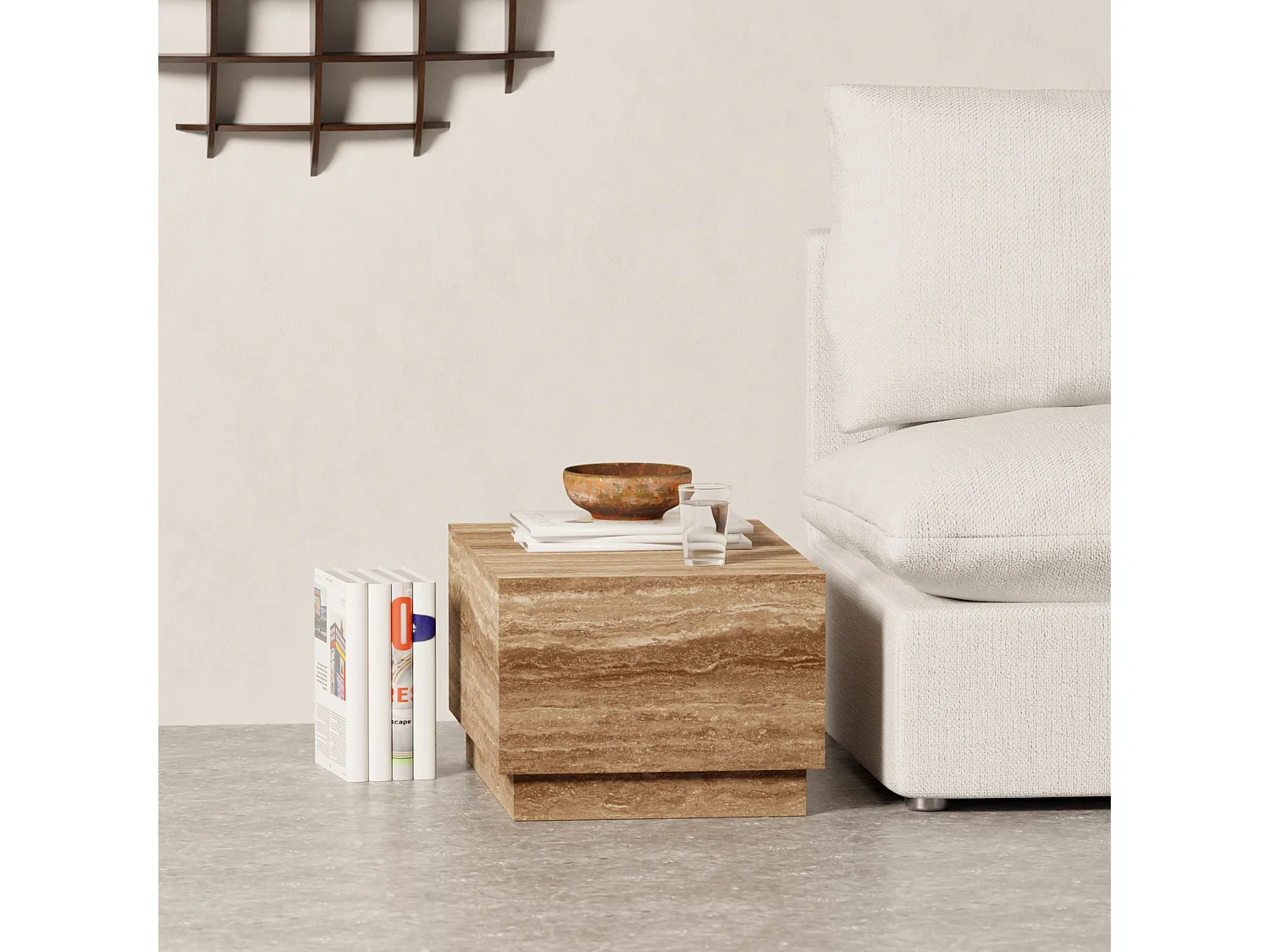 Beistelltisch aus Travertin – Walnuss – Heron Wide
