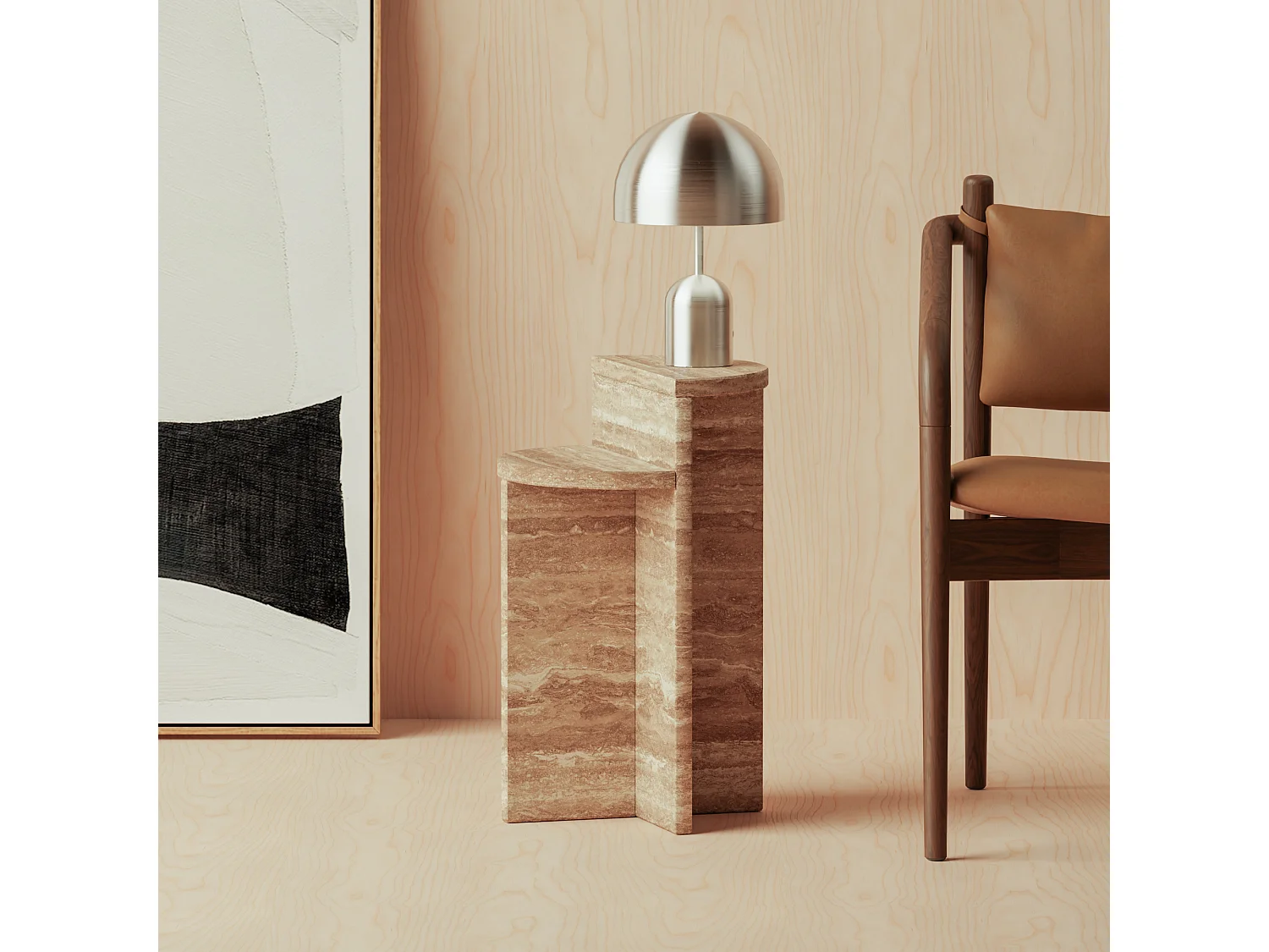 Stolik pomocniczy z trawertynu – orzech – Swan Tall