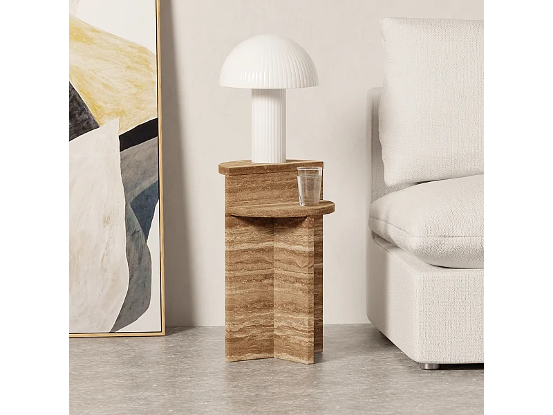 Beistelltisch aus Travertin – Walnuss – Swan Tall