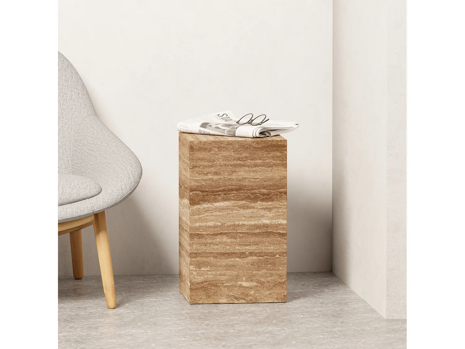 Beistelltisch aus Travertin – Walnuss – Dove Tall