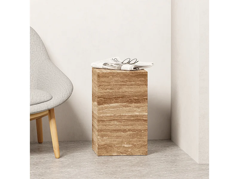 Beistelltisch aus Travertin – Walnuss – Dove Tall