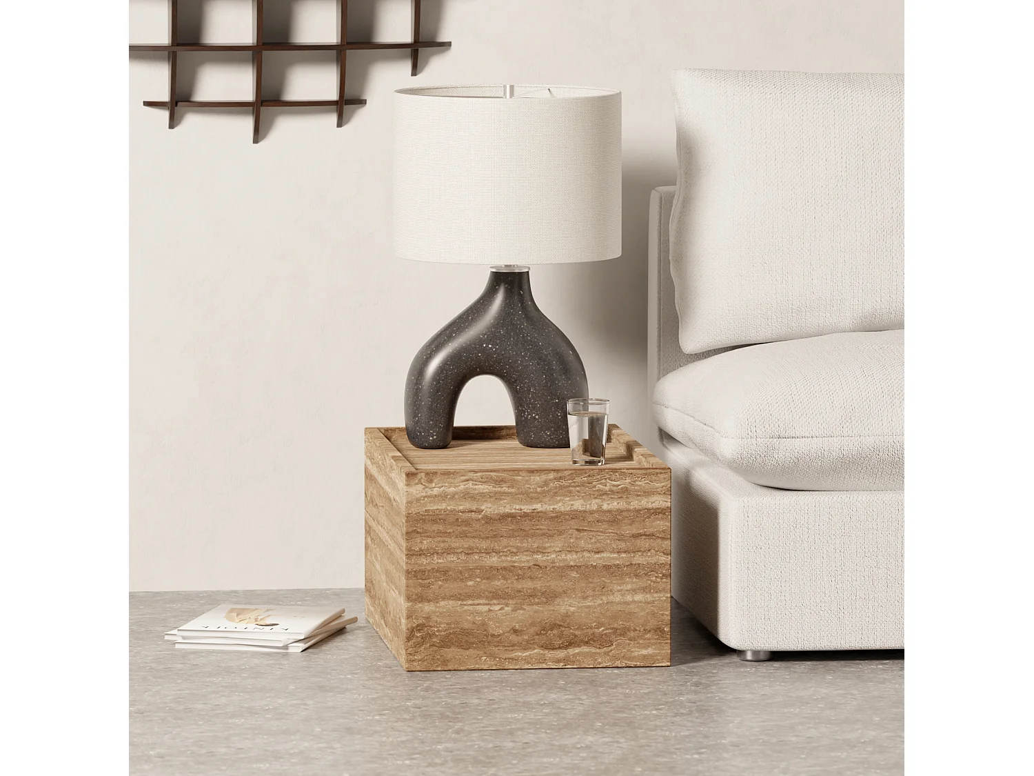 Beistelltisch aus Travertin – Walnuss – Crow Wide