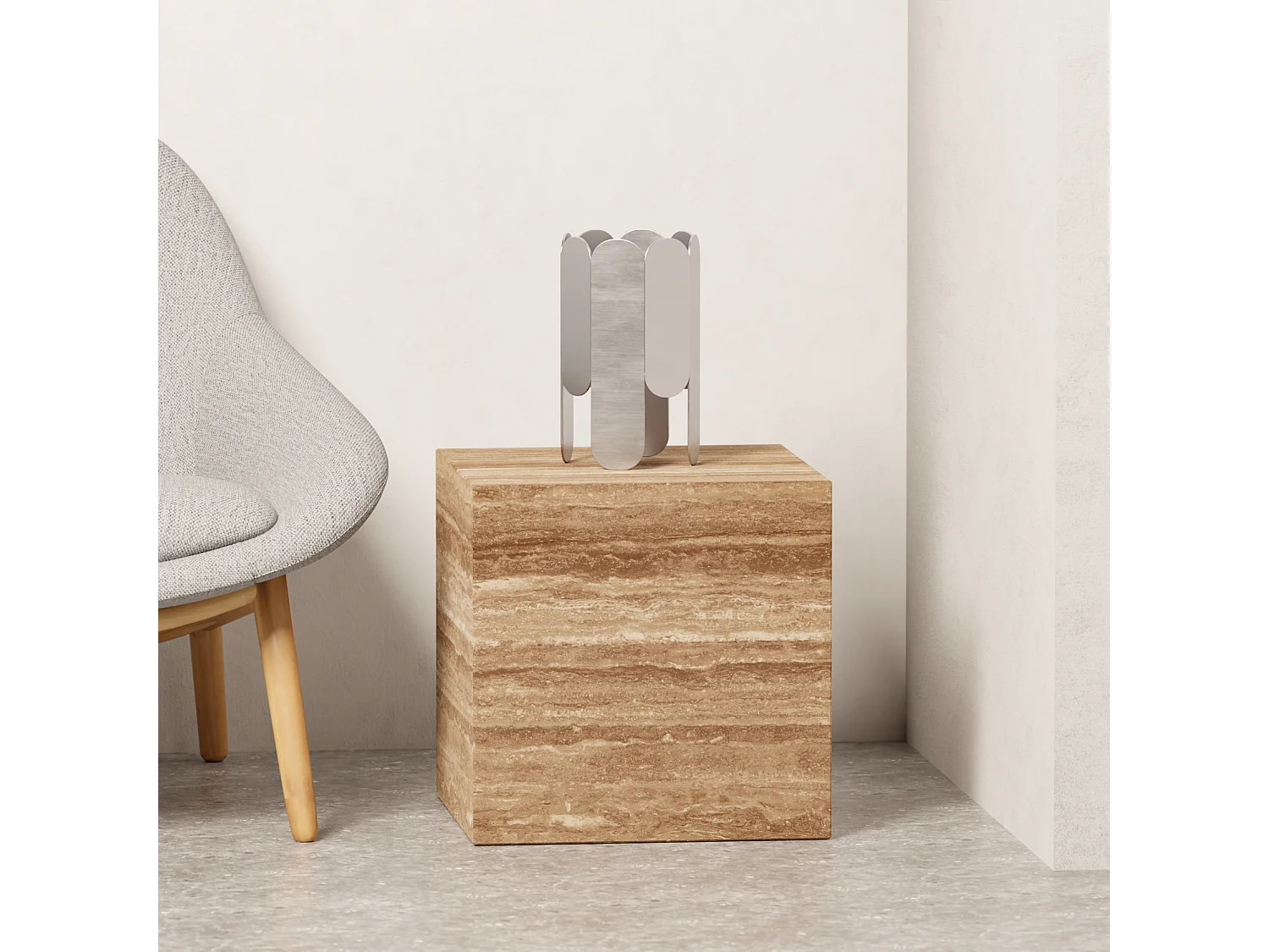 Beistelltisch aus Travertin – Walnuss – Dove