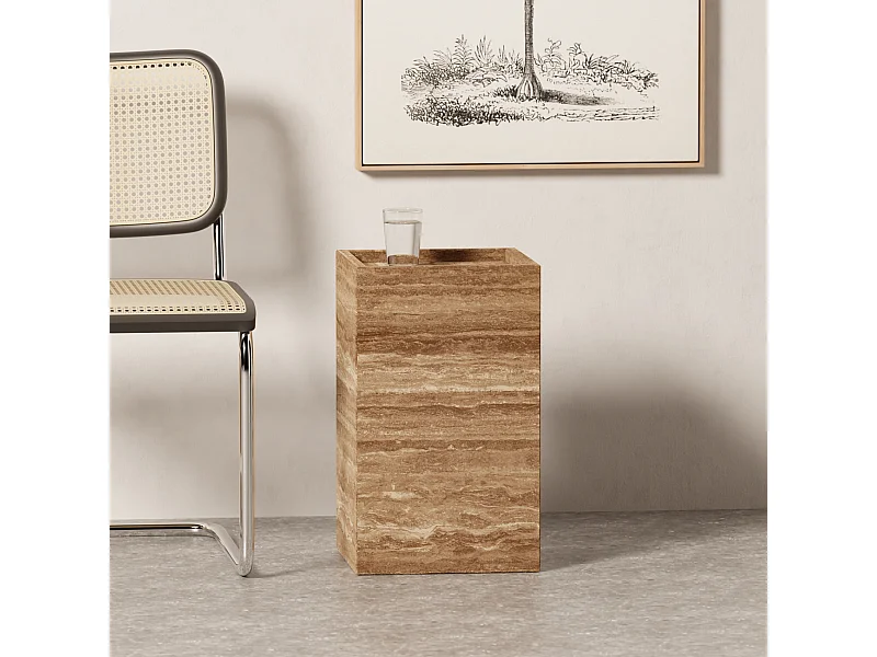 Beistelltisch aus Travertin – Walnuss – Crow Tall