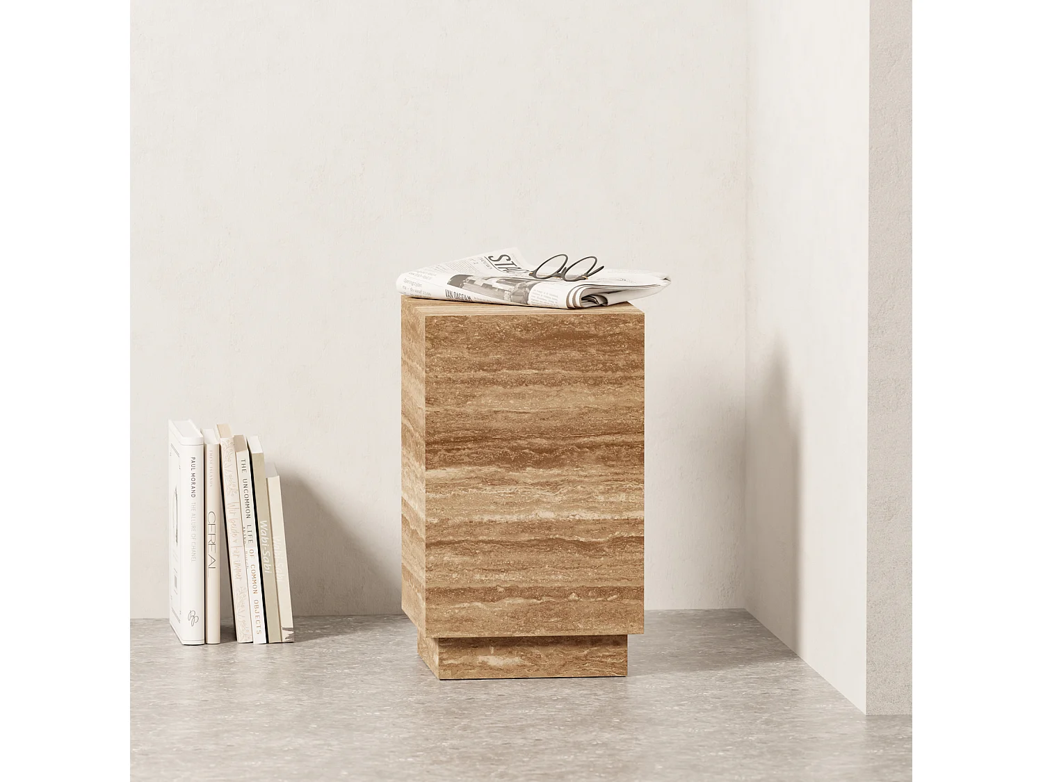 Beistelltisch aus Travertin – Walnuss – Heron Tall