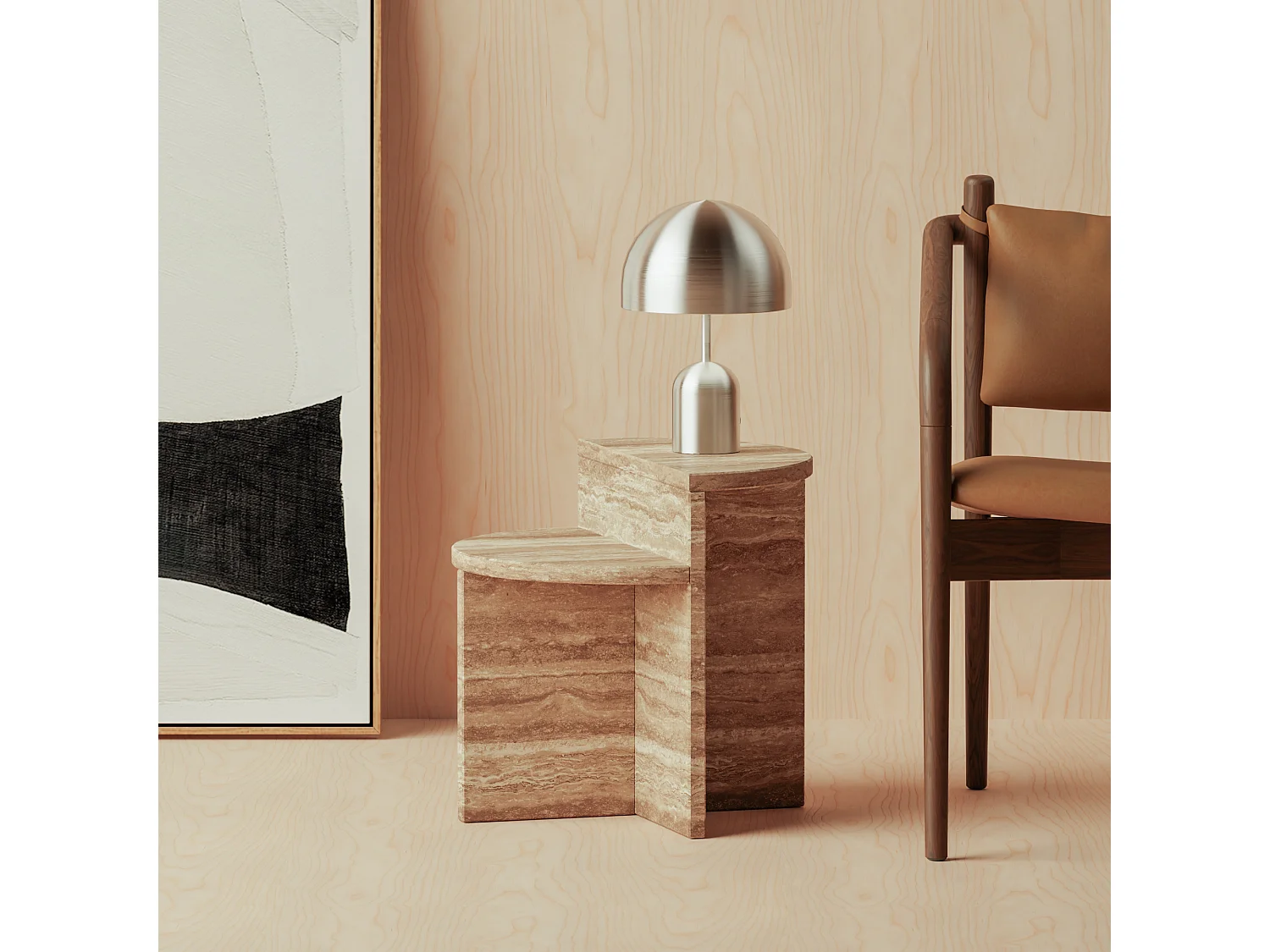 Beistelltisch aus Travertin – Walnuss – Swan