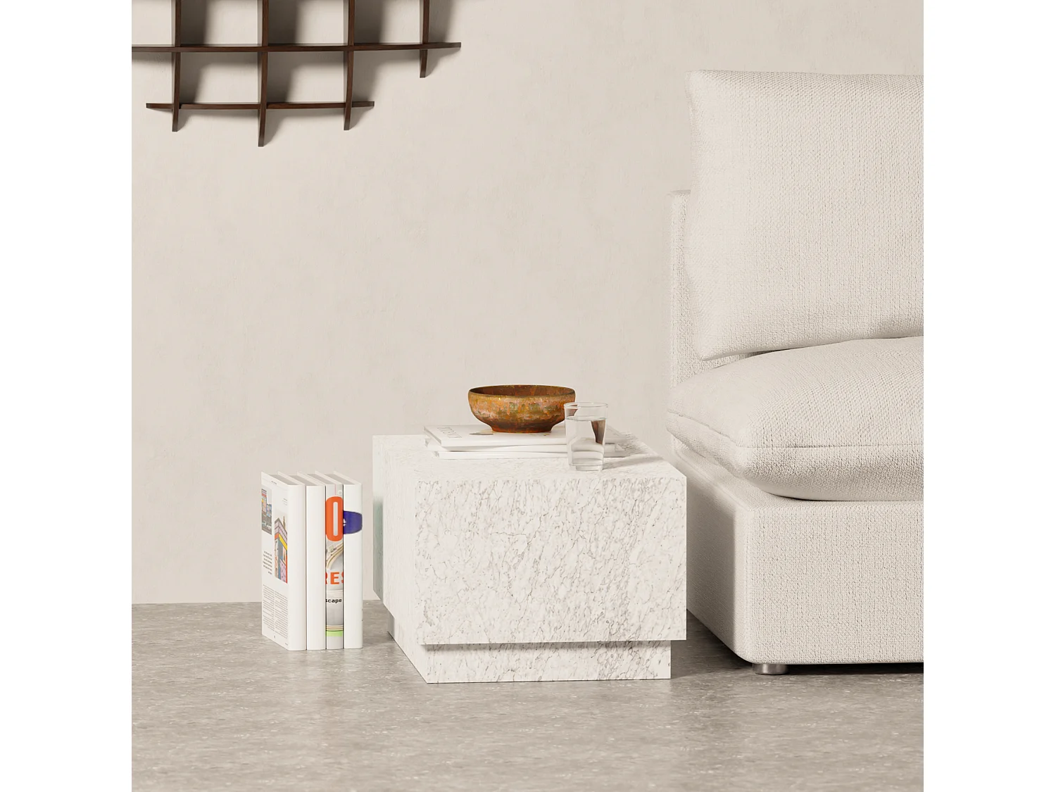 Beistelltisch aus Marmor – weiß – Heron Wide