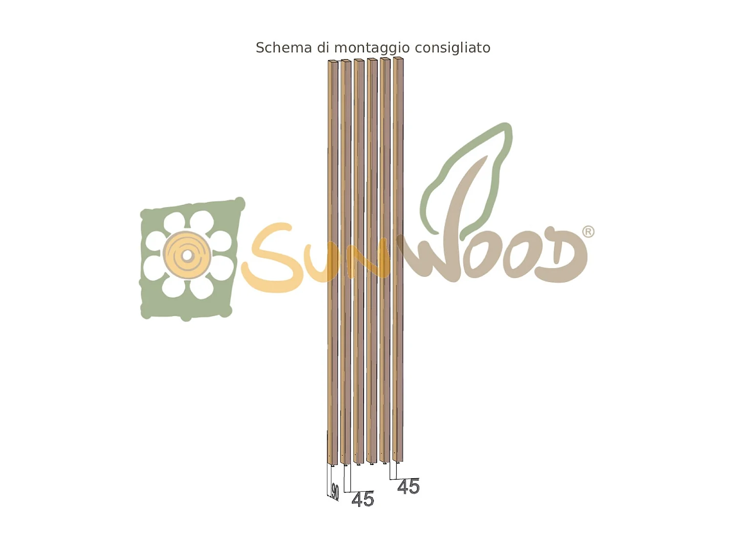 Set da 6 Listelli Decorativi per Muro, Soffitto, Divisori da 4,5x9x300 cm, Color Teak