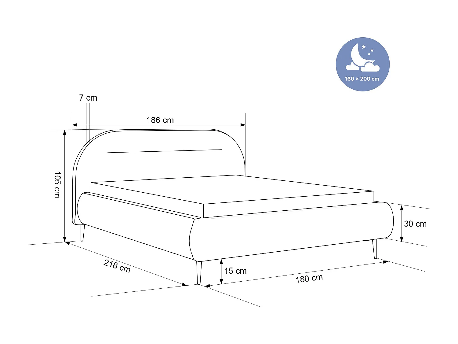 BESILIO Nowoczesne łóżko z pojemnikiem 160x200 Apolline II - łóżko zaokrąglone wezgłowie, miękka tkanina pluszowa, łóżko na wysokich nogach- Kremowy