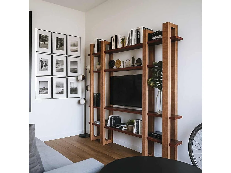 Mobile TV/Libreria in Legno Massello Design Italiano â€“ 4 Ripiani Modulari