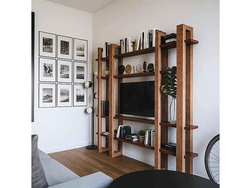 Mobile TV/Libreria in Legno Massello Design Italiano â€“ 4 Ripiani Modulari