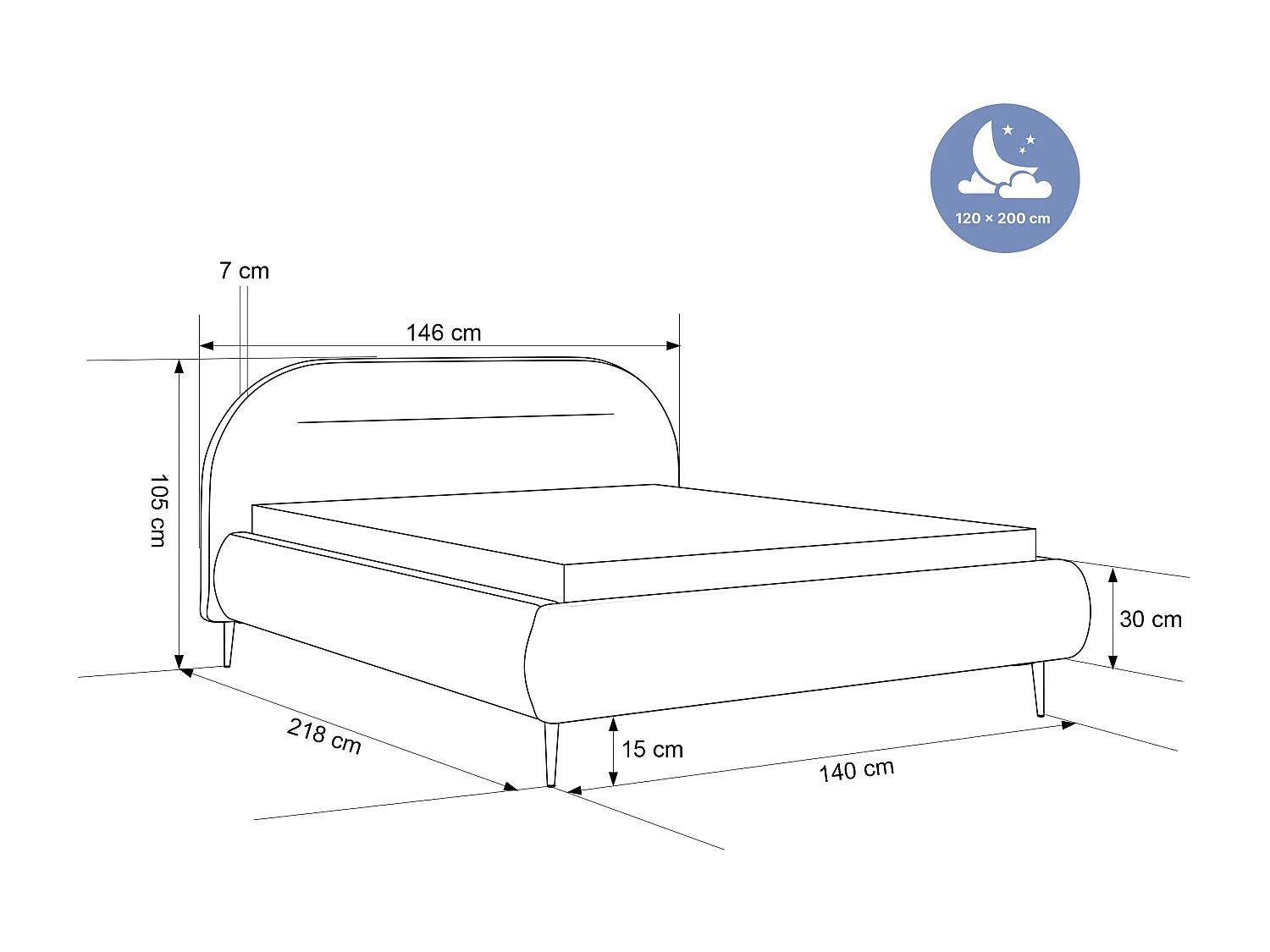 BESILIO Nowoczesne łóżko z pojemnikiem 120x200 Apolline II - łóżko zaokrąglone wezgłowie, miękka tkanina pluszowa, łóżko na wysokich nogach- Kremowy