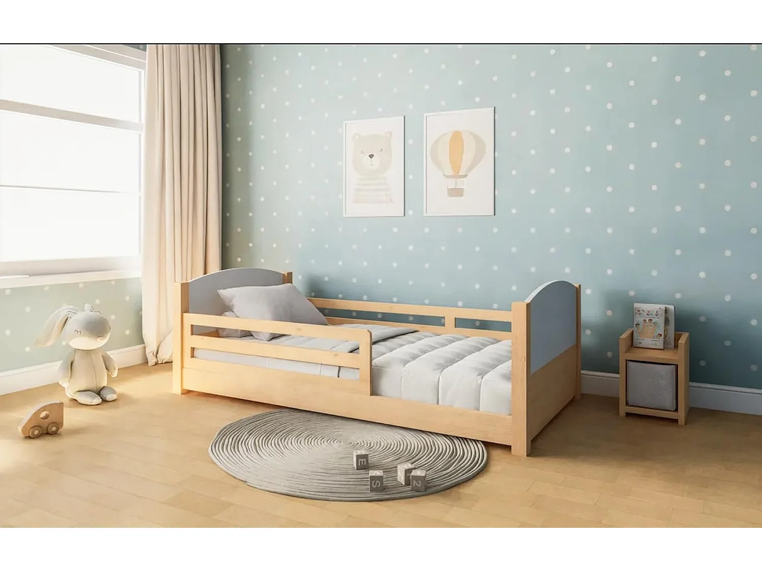 Lit Enfant évolutif 3 en 1 en Bois – de 18 Mois à 8 Ans et Plus – Hauteur du sommier Ajustable – barrières Amovibles – Astucieux et ECONOMIQUE – Design Bois Naturel