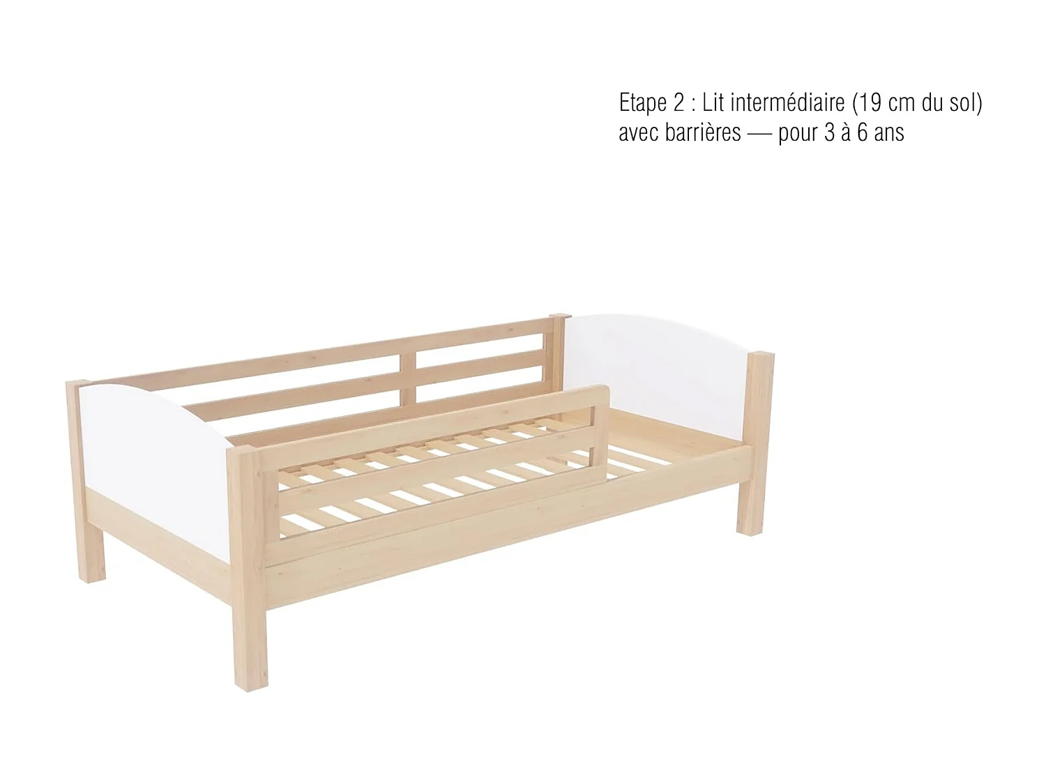 Lit Enfant évolutif 3 en 1 en Bois – de 18 Mois à 8 Ans et Plus – Hauteur du sommier Ajustable – barrières Amovibles – Astucieux et ECONOMIQUE – Design Bois Naturel