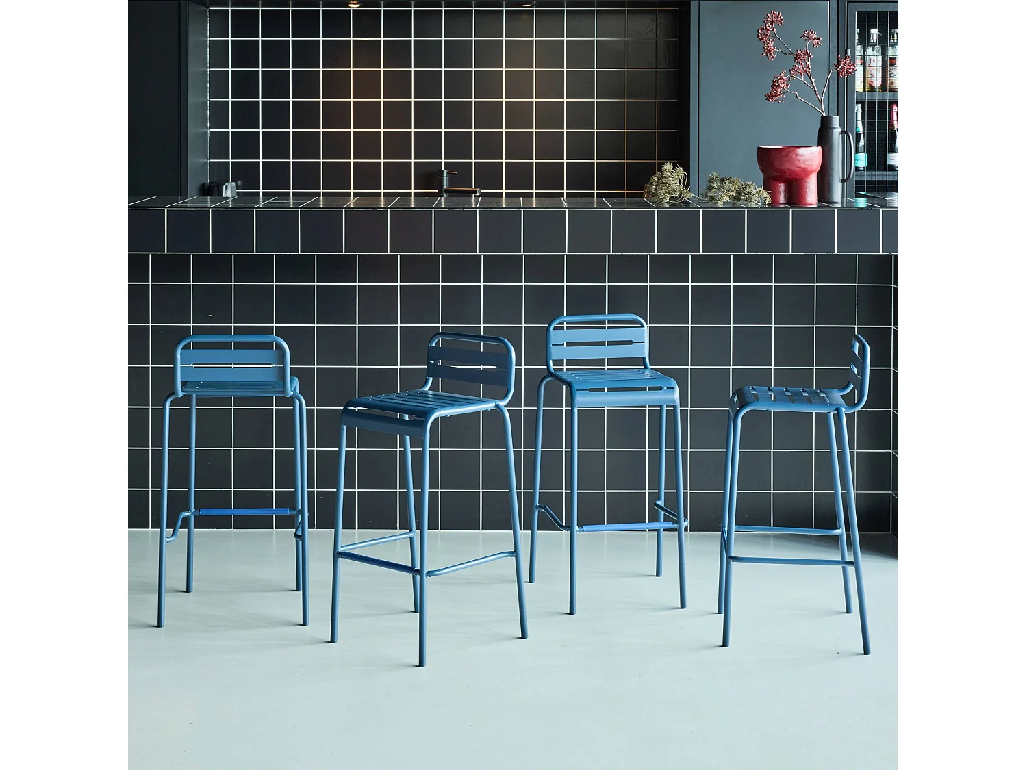 Taburete de jardín de acero, set de 4 azul marino