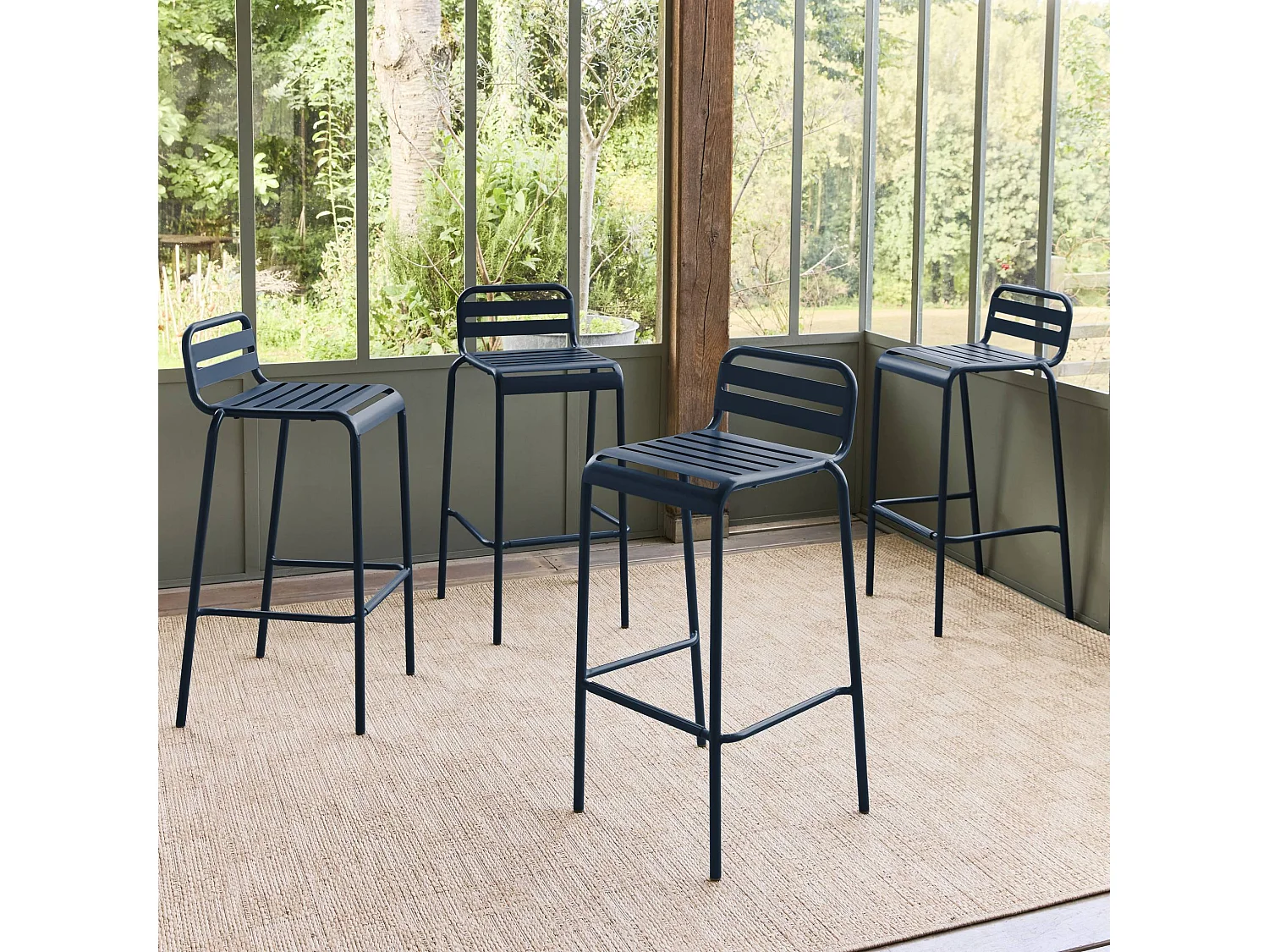 set 4 sedie alte bistrot in acciaio, blu navy