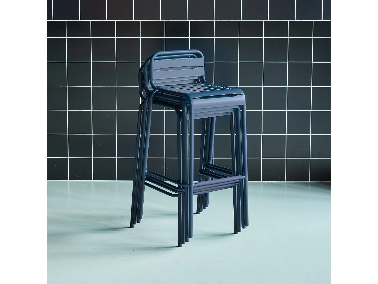 set 4 sedie alte bistrot in acciaio, blu navy