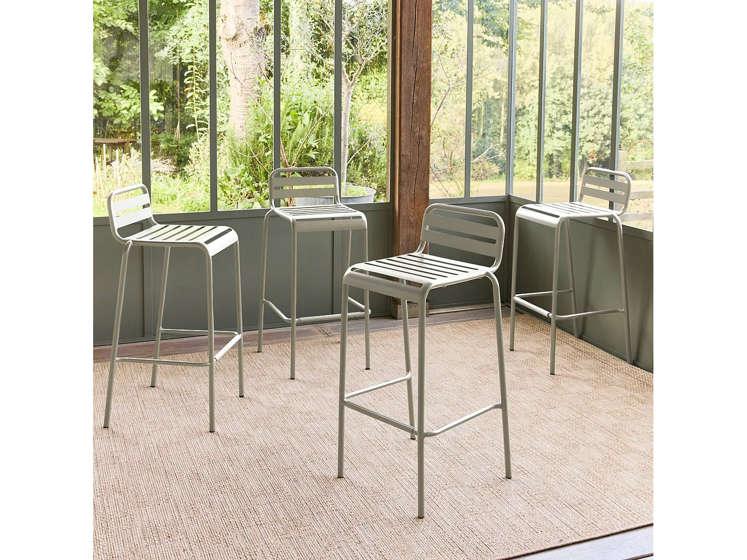 Set 4 sedie da bar da giardino in acciaio, beige