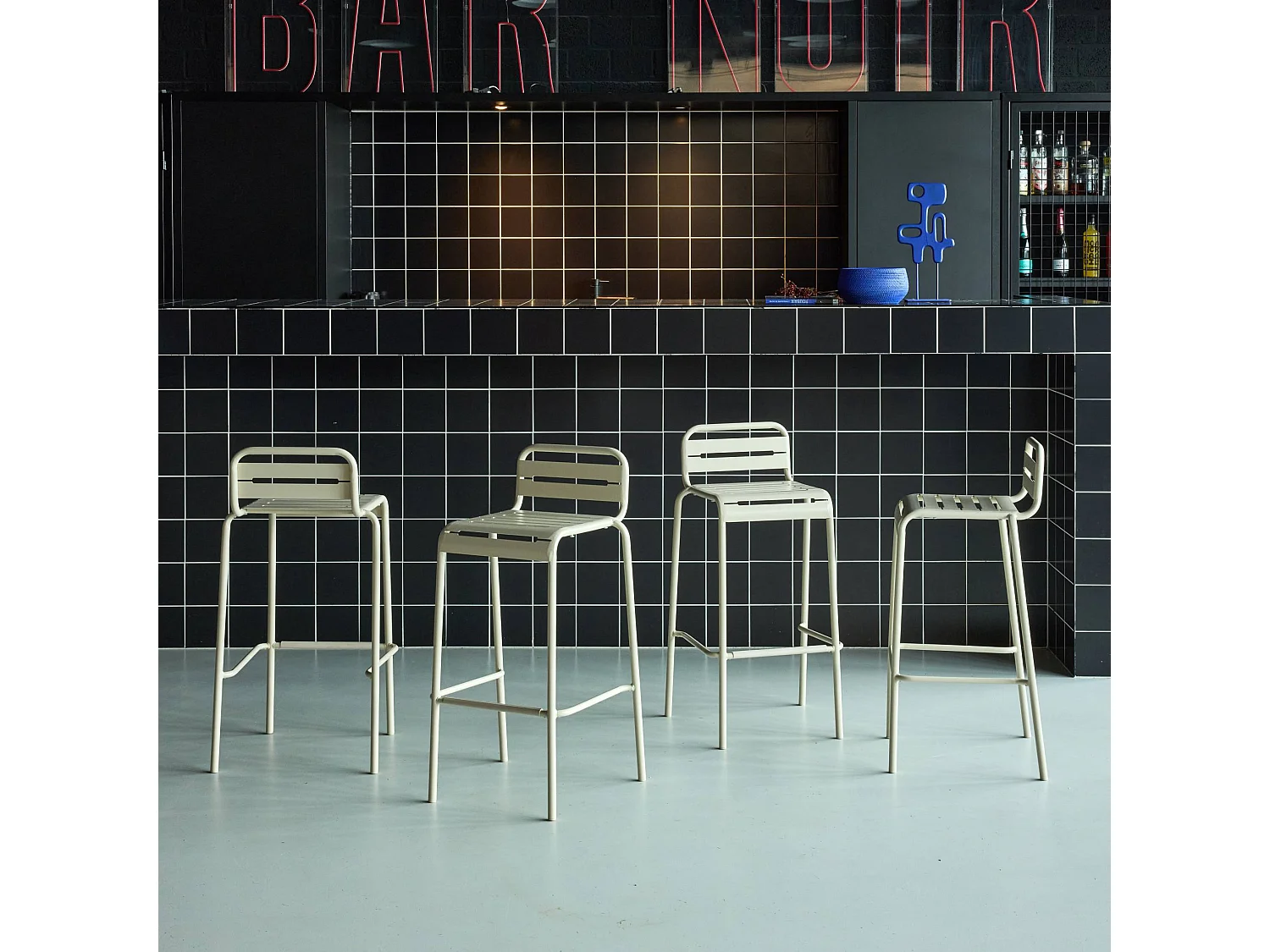 Set 4 sedie da bar da giardino in acciaio, beige