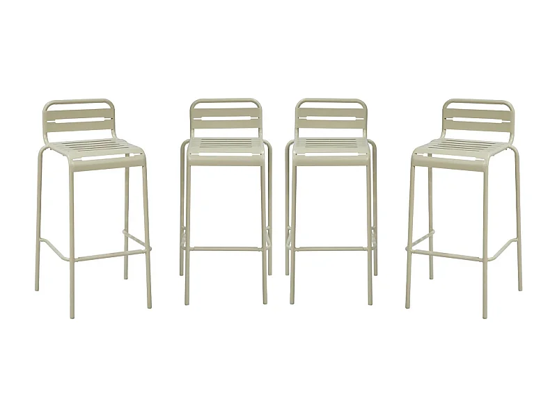 Lot de 4 chaises hautes de jardin acier. 4 places. beige. L 44 x P 41 x H 85cm