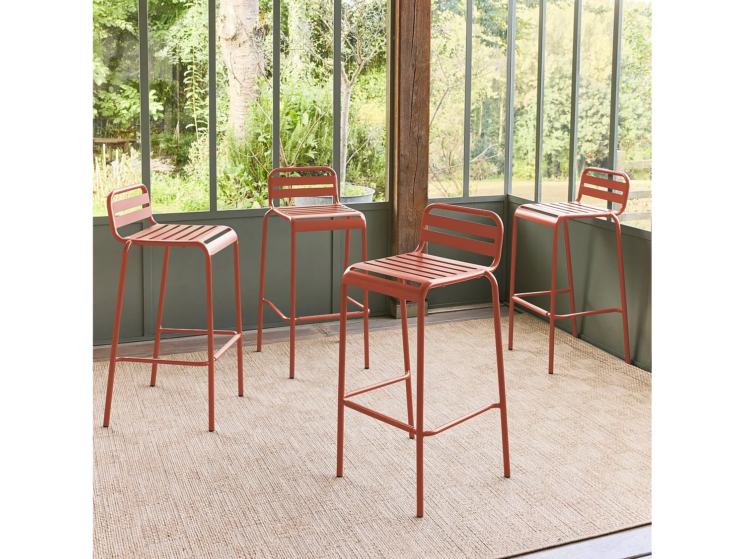 Taburete de jardín de acero, set de 4 terracotta