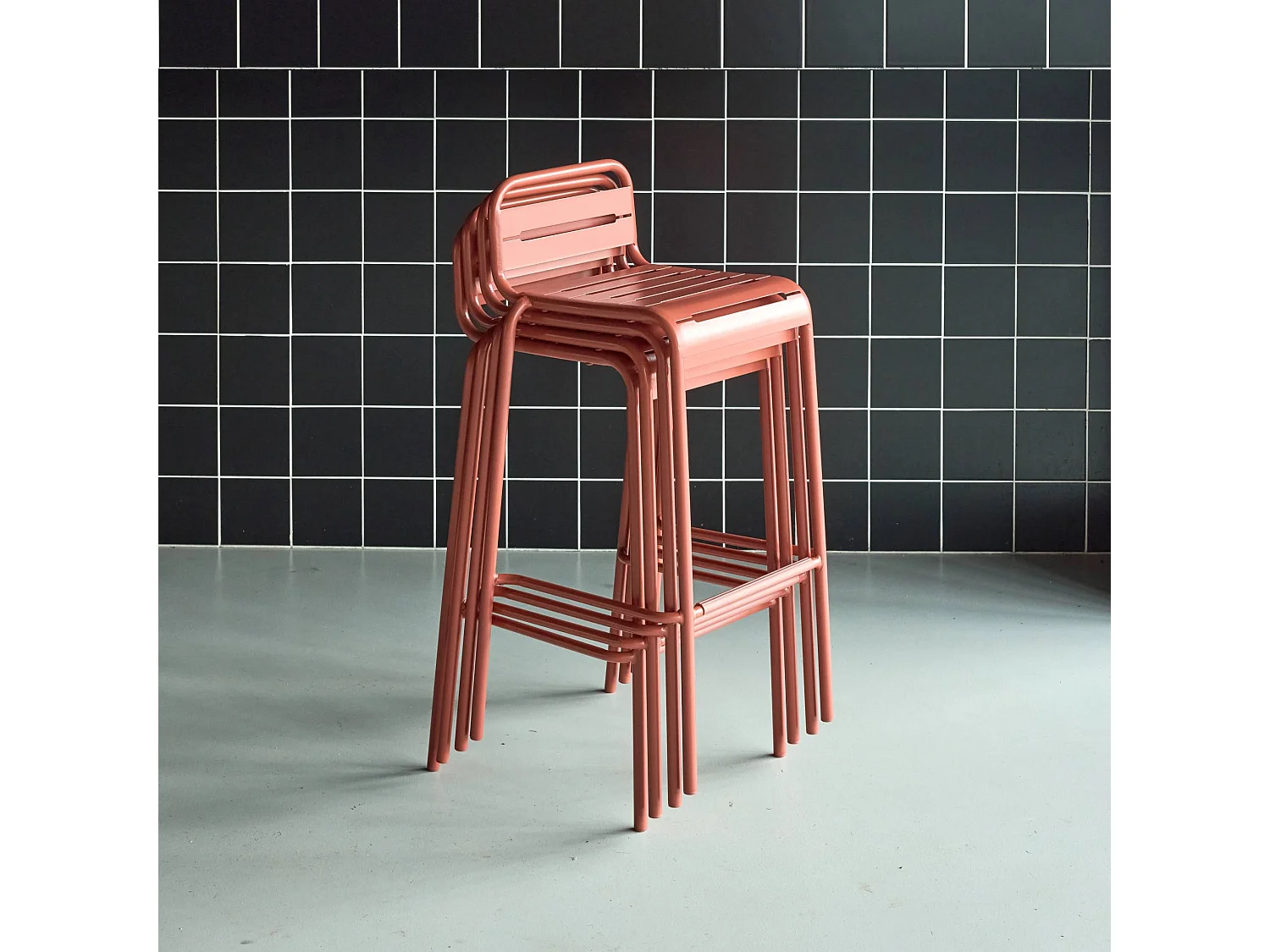 Taburete de jardín de acero, set de 4 terracotta