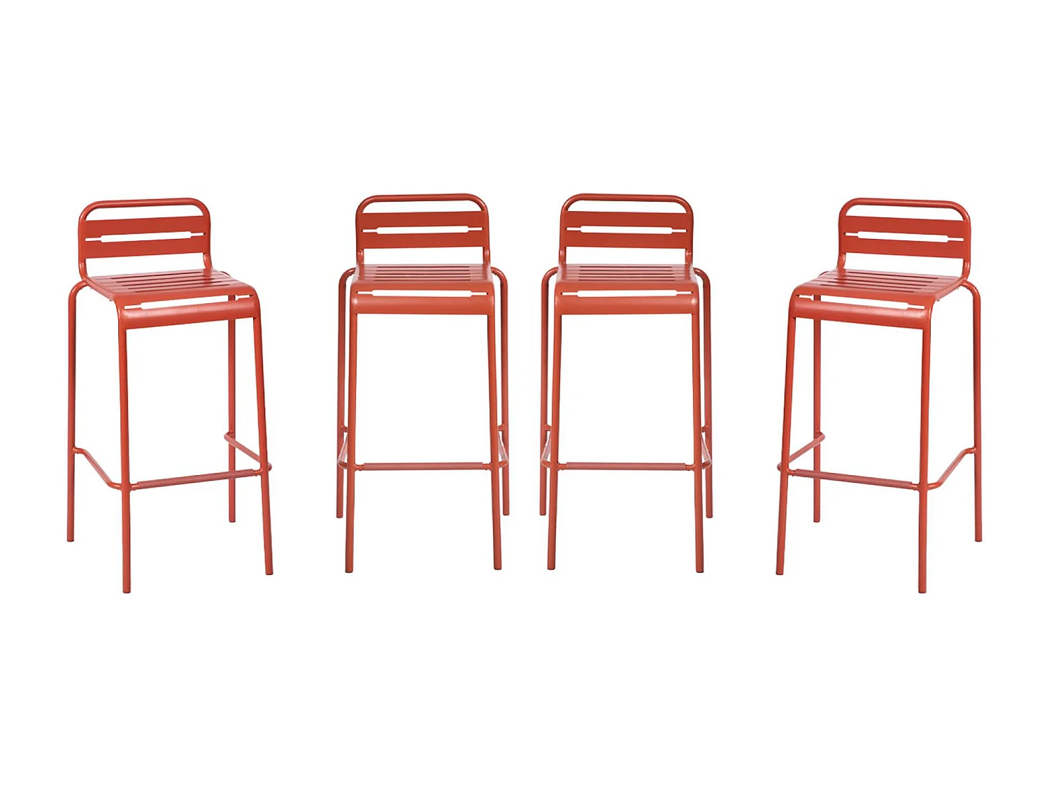 Lot de 4 chaises hautes de jardin acier. 4 places. terracotta. L 44 x P 41 x H 85cm