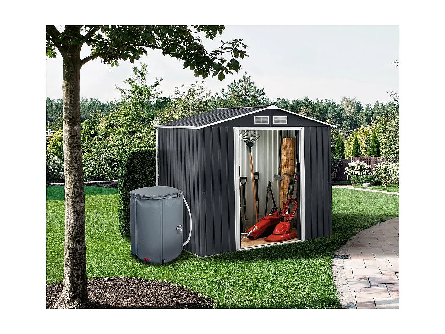 Abri de jardin métal "Vegas" avec gouttière et récupérateur d'eau - 5.29 m²