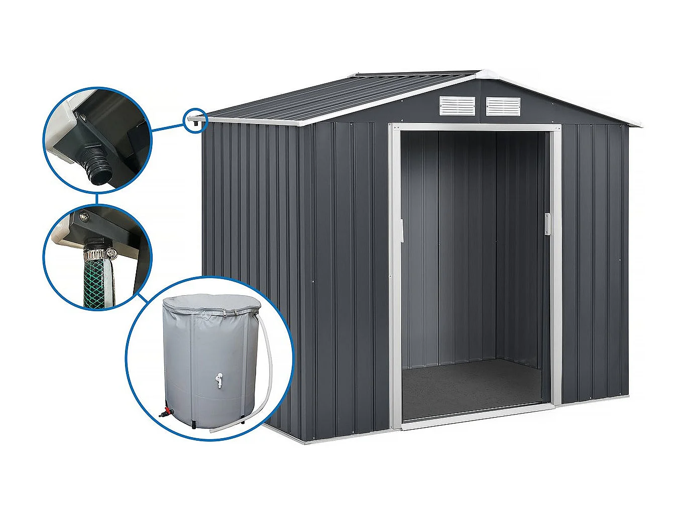 Abri de jardin métal "Vegas" avec gouttière et récupérateur d'eau - 5.29 m²