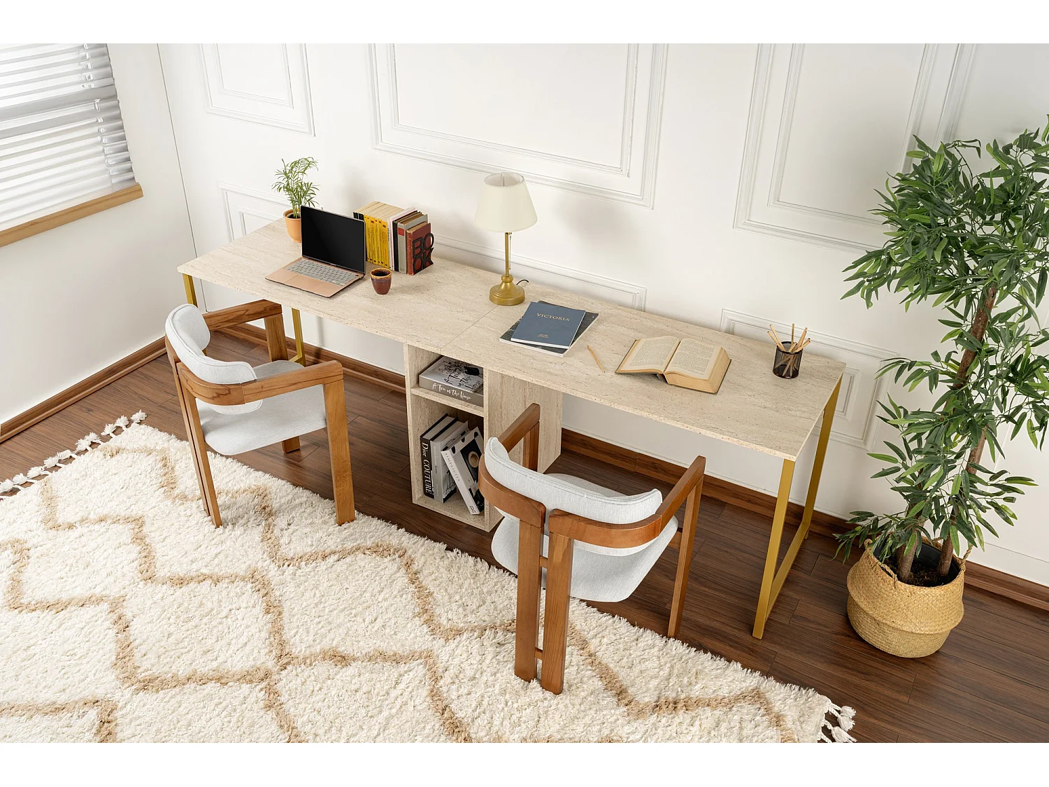 Bureau en bois "Twin Study Desk" - 240 x 60 x 74 cm - TravertinOr