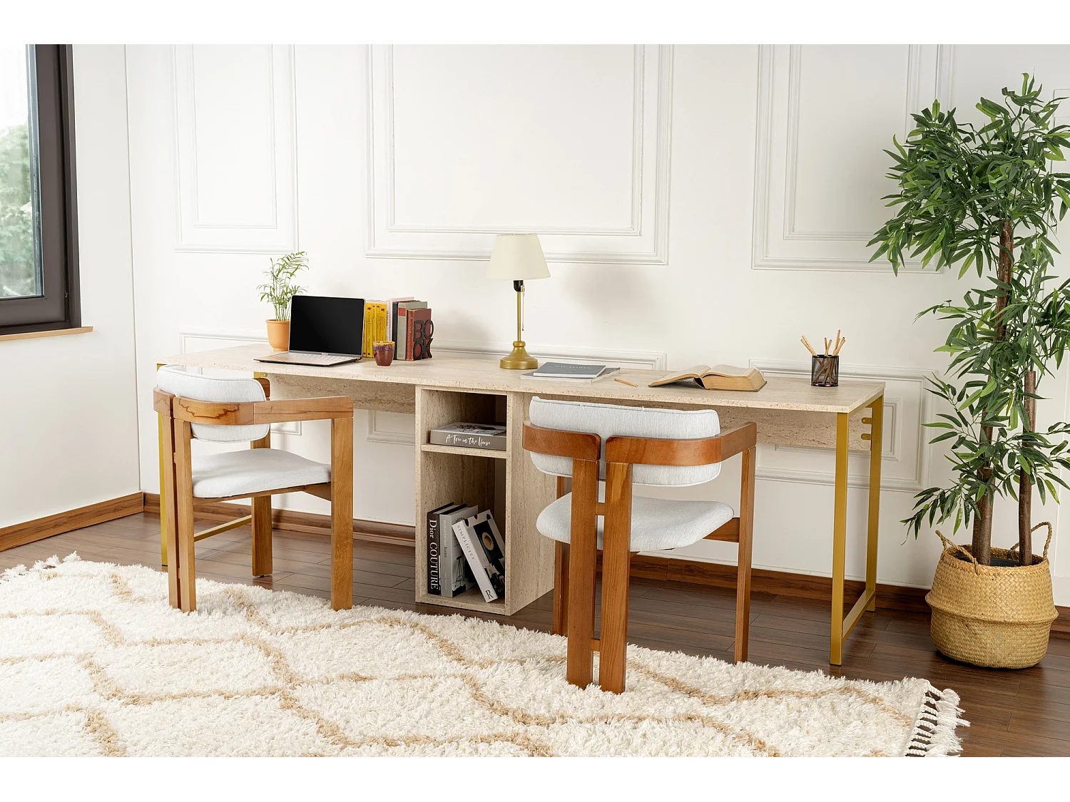 Bureau en bois "Twin Study Desk" - 240 x 60 x 74 cm - TravertinOr