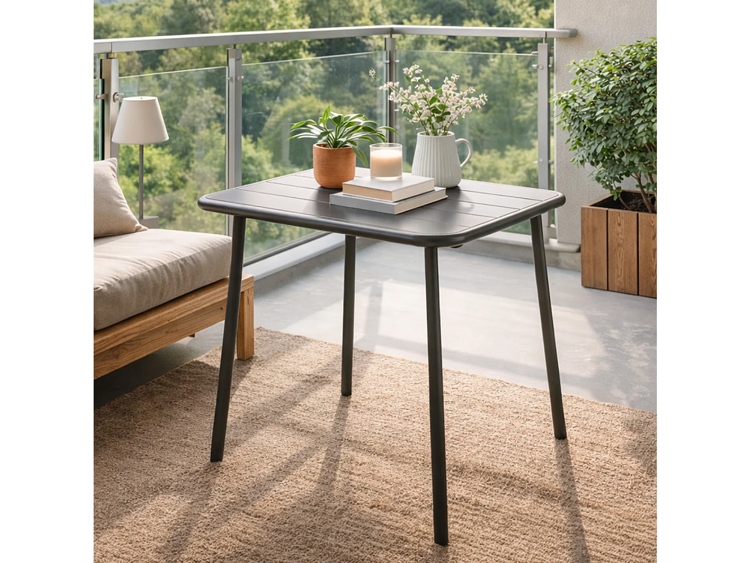 Table carrée 2 places 50x50cm gris foncé BERGAME